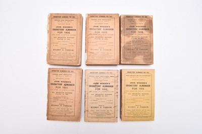Lot 34 - WISDEN CRICKETERS' ALMANACK 1904, 1905, 1907, 1908, 1912, 1915. Original wrappers
