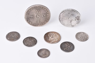 Lot 181 - Small collection of British silver coinage comprising William II crown "Octavo" edge dated 1695