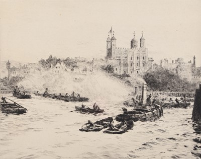 Lot 680 - William Lionel Wyllie (1851-1931) Tower of London from the River Thames