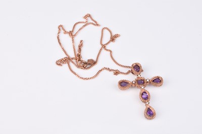 Lot 245 - A Clogau 9ct gold amethyst and diamond crucifix pendant on chain