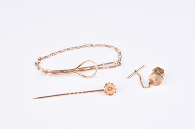 Lot 106 - A rose cut diamond set stick pin and a 9ct gold tie slide