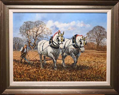 Lot 94 - Norman Hoad (1923-2014) Ploughing a Percheron Pair