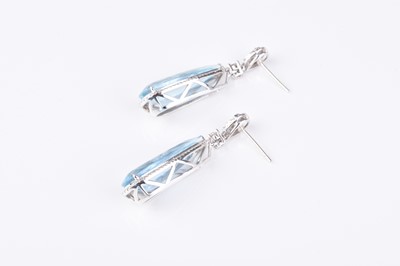 Lot 184 - A pair of 18ct white gold aquamarine and diamond ear pendants