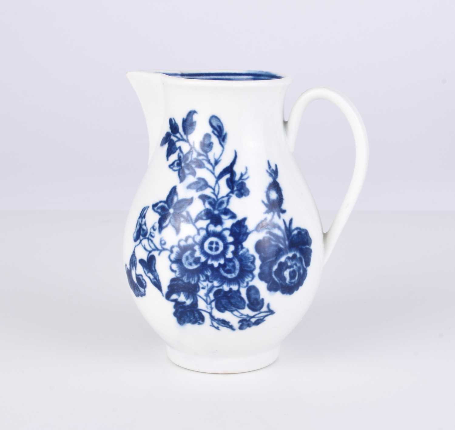 Lot 451 - Caughley 'Three Flowers and Butterfly' sparrow beak milk jug, circa 1785