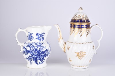 Lot 484 - An early Coalport coffee pot and cover, circa 1800, together with a Coalport mask-head jug