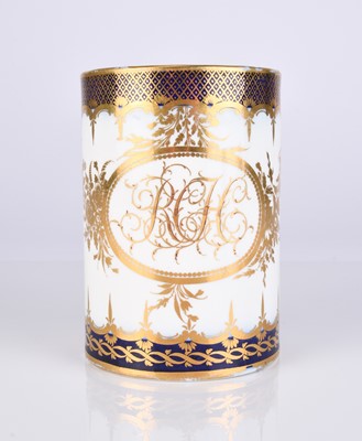 Lot A superb Caughley monogrammed mug, circa 1790