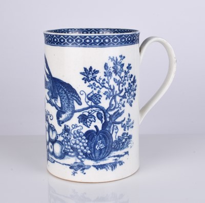 Lot 437 - A large Caughley 'Parrot Pecking Fruit' mug, circa 1780-85