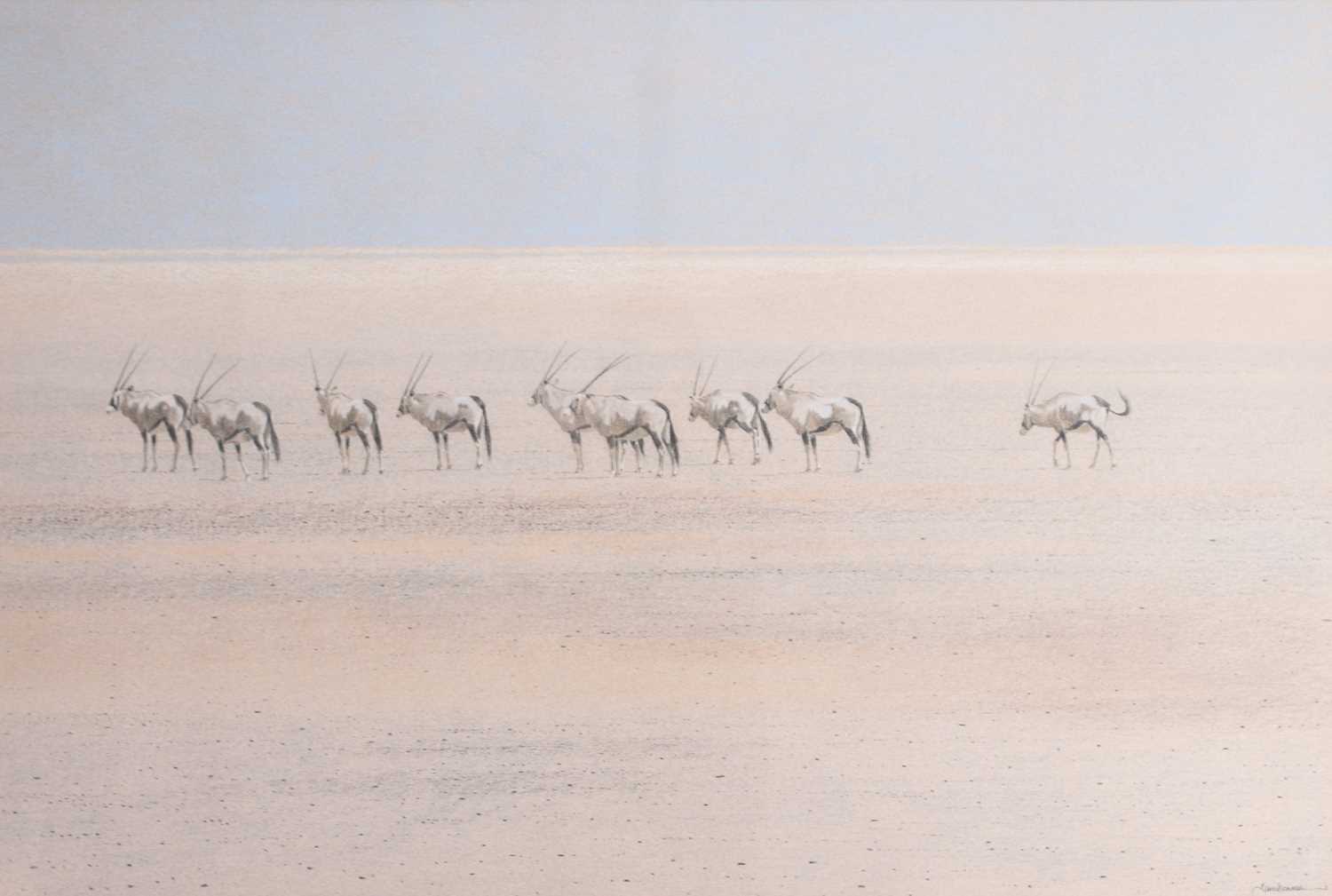 Lot 105 - Kim Donaldson (b.1952) Gemsbok in a Desert Landscape, Etosha, Namibia