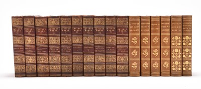 Lot 16 - BINDINGS. Captain Marryat, Works. 13 vols, c. 1870, half calf, marbled boards. With other vols, some in French (35) (box)