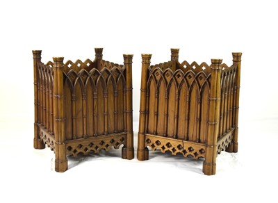 Lot 401 - A pair of Gothic revival walnut jardinieres