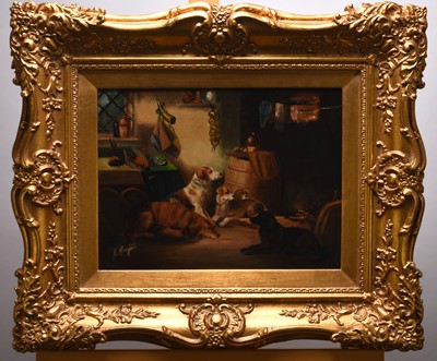 Lot 13 - Circle of George Armfield (1808-1893) Dogs Warming by the Fire