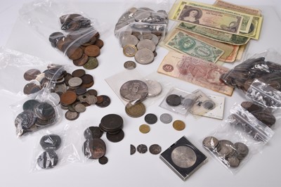 Lot 302 - A large collection of UK and foreign silver, cupro-nickel, copper and bronze coinage together with banknotes.