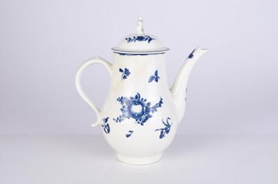 Lot 15 - A rare and early Caughley 'Stalked Fruit' coffee pot and cover, cica 1775-78