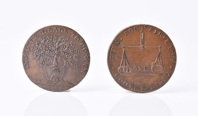 Lot 278 - Gloucestershire, halfpennies. Badminton, bread for 1st April 1796, Rev: portcullis and inscription