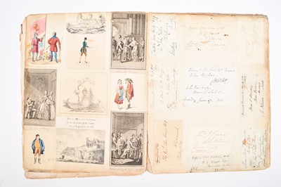 Lot 69 - EPHEMERA. A folio scrap album of prints and newspaper cuttings c.1840 and other ephemera