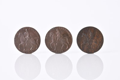 Lot 296 - Warwickshire - halfpennies. Coventry - Lady Godiva on horesback x 2, rev: elephant and castle dated 1792 and 1793.