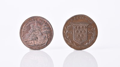 Lot 300 - Worcestershire, halfpennies. Dudley - Castle on hill, 1790, rev: shepherd reclining under tree, edge: London, rest engrailed.