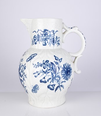 Lot 472 - A large Worcester maskhead cabbage leaf jug, circa 1775