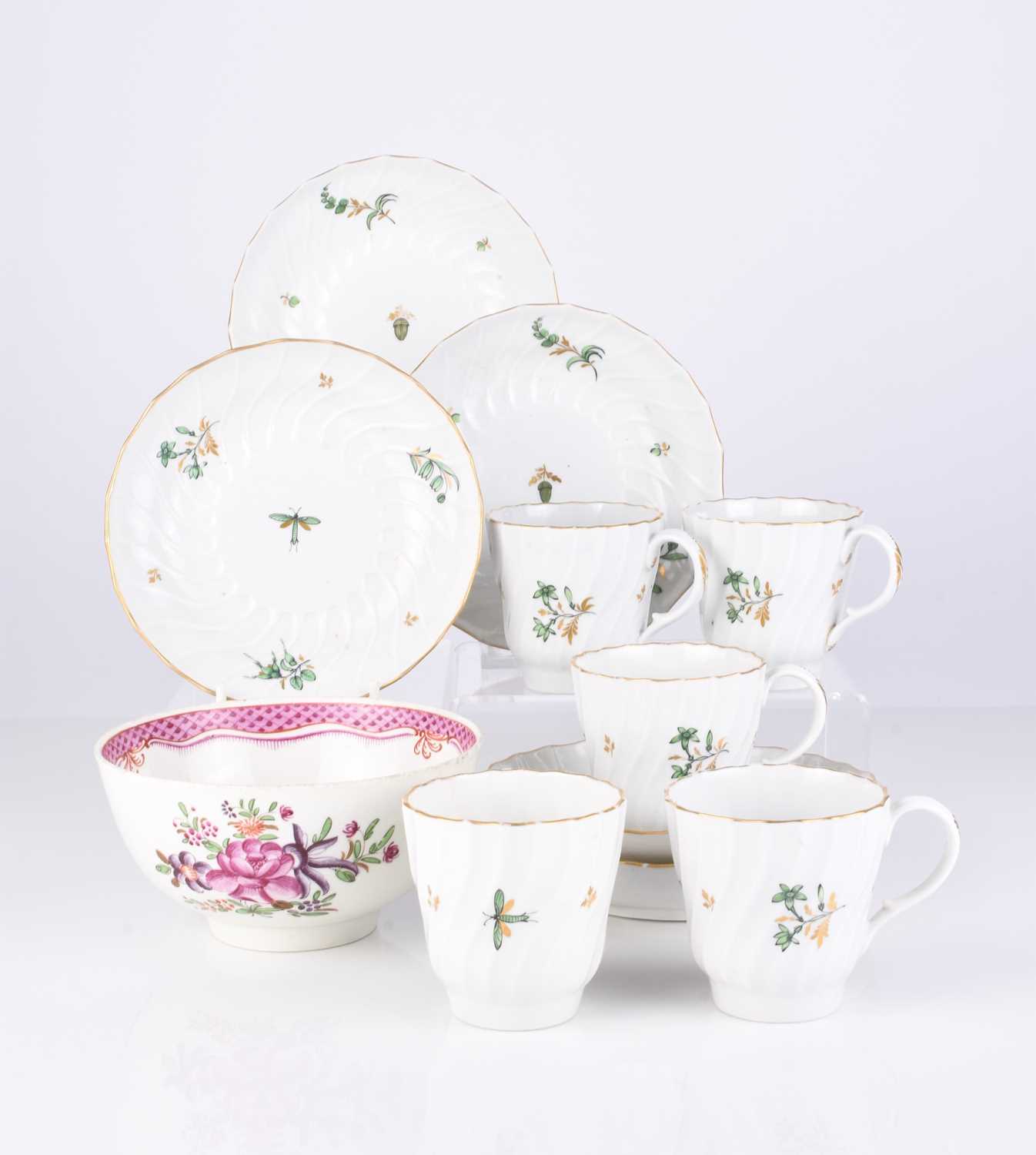 Lot 473 - Flight Worcester coffee cups and saucers with an 18th century Worcester bowl