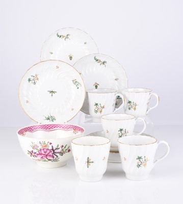 Lot 473 - Flight Worcester coffee cups and saucers with an 18th century Worcester bowl