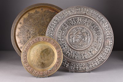 Lot 271 - An Indian silver overlay copper dish and two other Islamic dishes