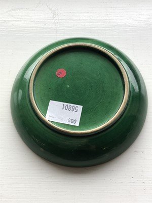 Lot 16 - A Chinese Langyao type green glazed dragon dish, probably Kangxi
