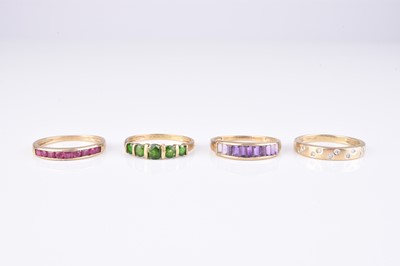 Lot 225 - A collection of four 9ct gold stone set rings