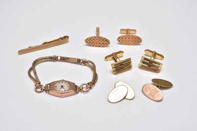 Lot 233 - A collection of cufflinks, a tie slide and a watch