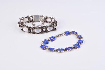 Lot 95 - A David Andersen Norwegian silver and enamel floral bracelet and a moonstone bracelet