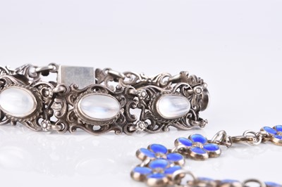 Lot 95 - A David Andersen Norwegian silver and enamel floral bracelet and a moonstone bracelet
