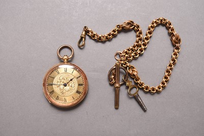 Lot 274 - A lady's 18ct gold enamelled open face pocket watch with chain