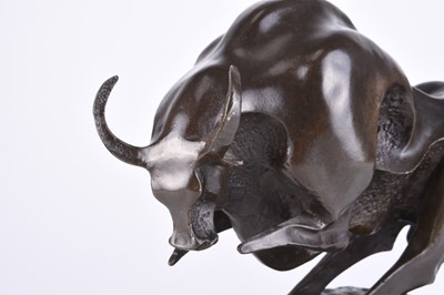 Lot 325 - After Miguel Fernando Lopez (b.1955), a bronze figure of a charging bull