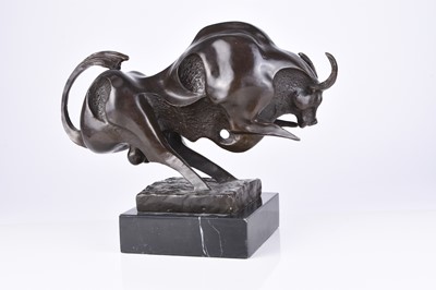 Lot 325 - After Miguel Fernando Lopez (b.1955), a bronze figure of a charging bull