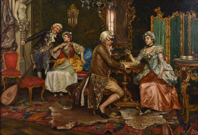 Lot 605 - Continental School (19th-20th Century) Interior Scene with Couples Playing Chess and Making Merry