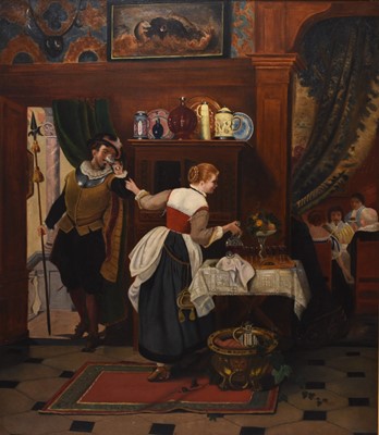 Lot 621 - Follower of British 18th Century School, Interior Scene showing servants sneaking a drink