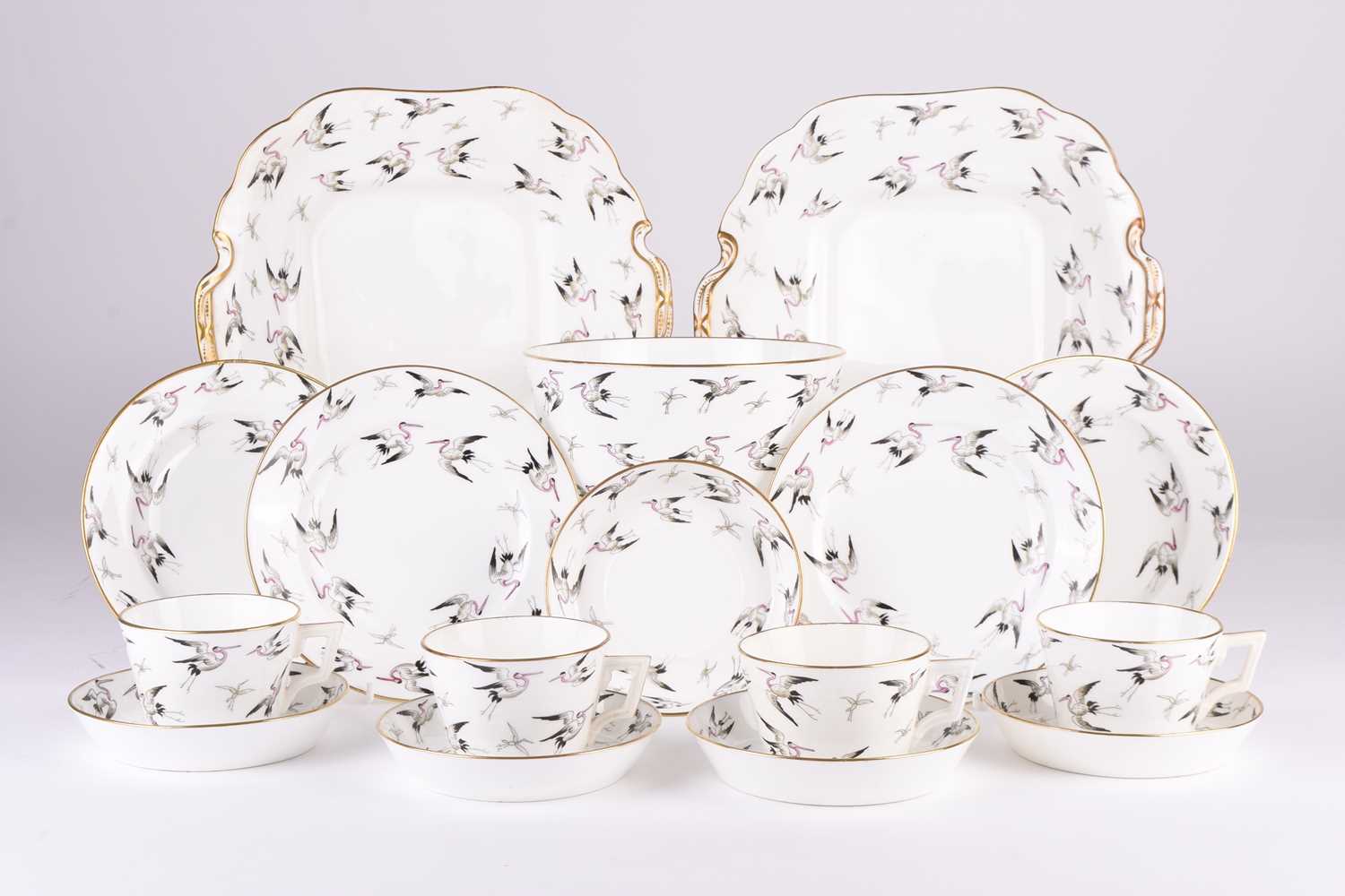 Lot 36 - A Minton coffee service decorated with flying cranes, circa 1882