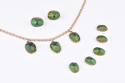 Lot 229 - A Scarab beetle necklace and earrings