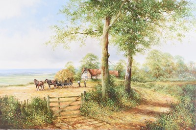 Lot 616 - Chris Howells (1947-2013) Two Paintings 'Haymaking' and 'Man Leading a Horse'