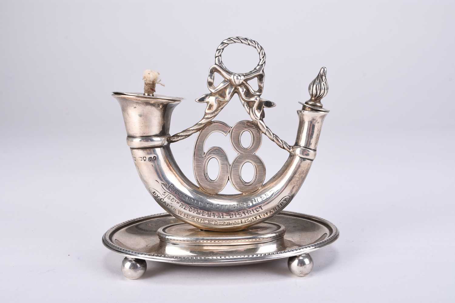 Lot 66 - A Victorian silver cigar lighter, 68 (Durham) Light Infantry interest