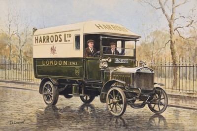 Lot 57 - John L Chapman (b.1946) Harrods Trucks and Further Paintings