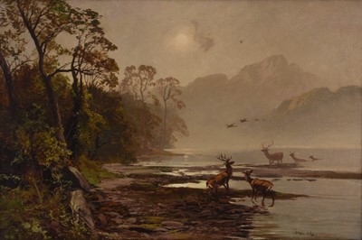 Lot 36 - Clarence Roe (1850-1920) A Pair of Paintings showing Deer Watering