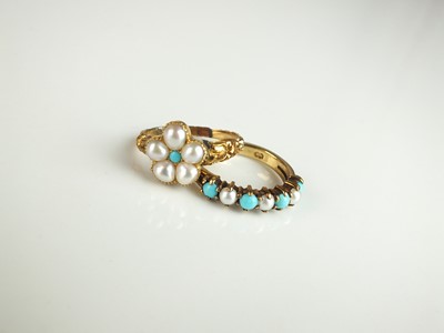 Lot 146 - A 19th century pearl and turquoise floral cluster locket ring