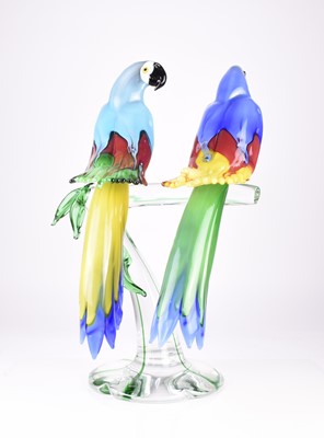 Lot 12 - A large Murano sculpture of two Macaws designed by Oscar Zanetti