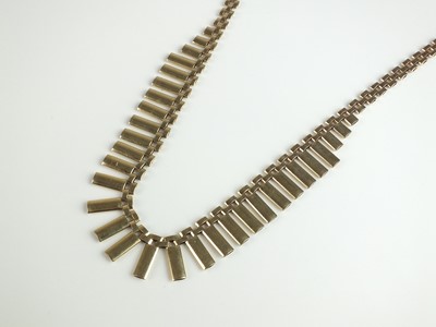 Lot 341 - A 9ct gold brick link fringe necklace
