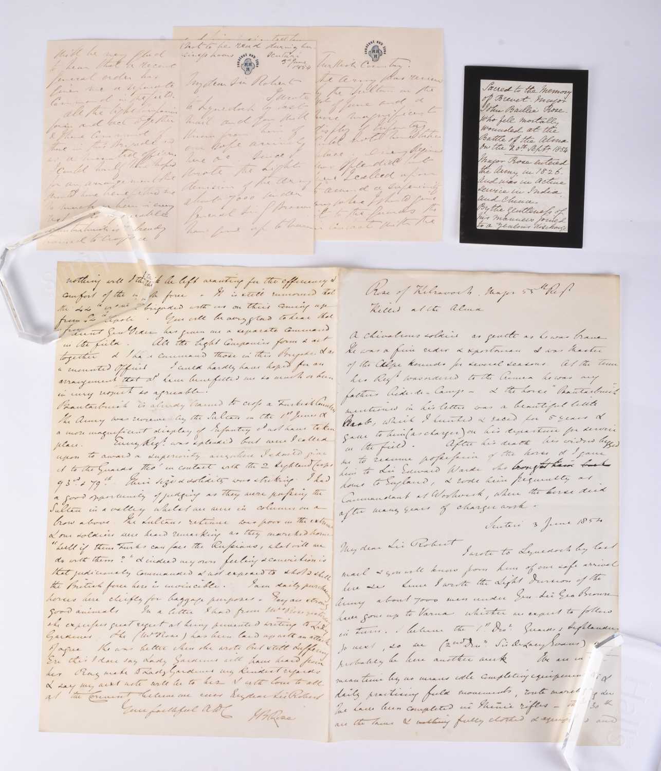 Lot 77 - CRIMEAN WAR. Major John Bailie Rose, 55th (Westmoreland Regiment) ALS