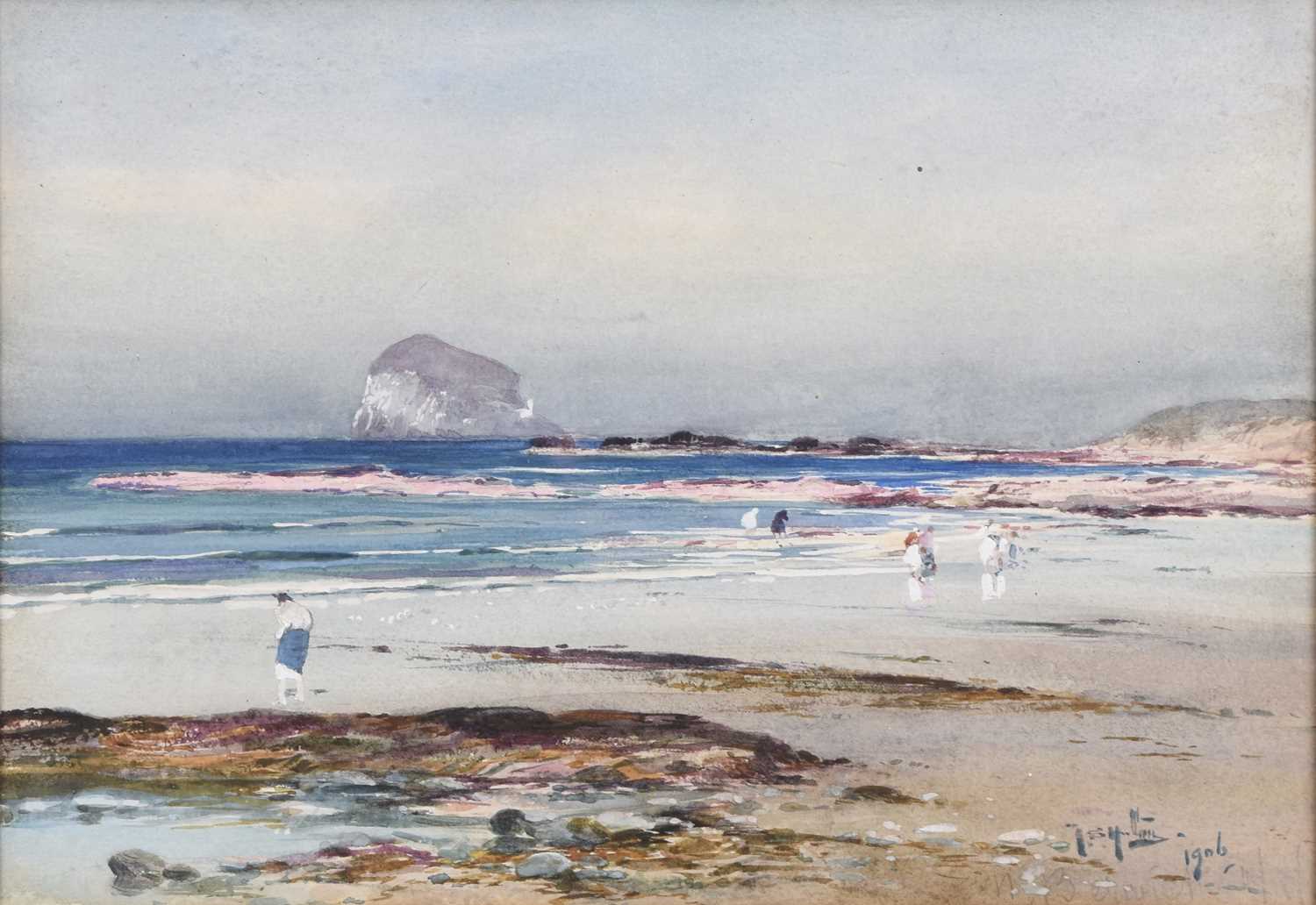 Lot 141 - Thomas Swift Hutton (c.1860-1935) Bass Rock, Scotland from the beach