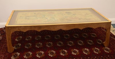 Lot 374 - A parcel gilt walnut coffee table with textile insert, 19th century and later