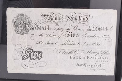 Lot 239 - Bank of England white five pound note, London 6 June 1936