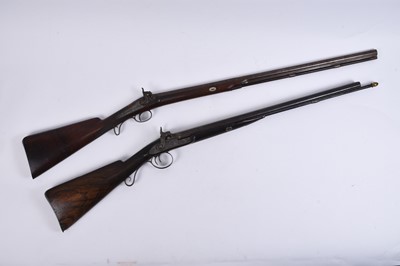 Lot 176 - A sporting gun and double-barrelled shotgun, 19th century, with hanging rack