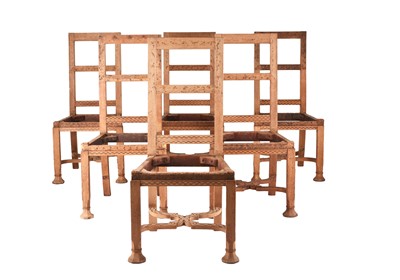 Lot 72 - Ten oak Renaissance revival style dining chairs plus one carver, for reupholstery